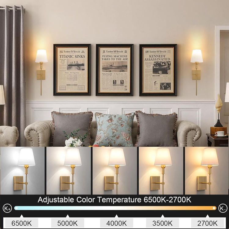 Picture of Set of 2 Gold Wall Lights – Rechargeable, Remote, 9 Colors, Cordless Lighting