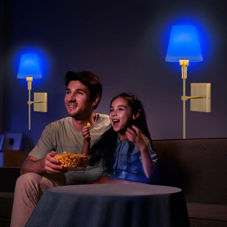 Picture of Set of 2 Gold Wall Lights – Rechargeable, Remote, 9 Colors, Cordless Lighting