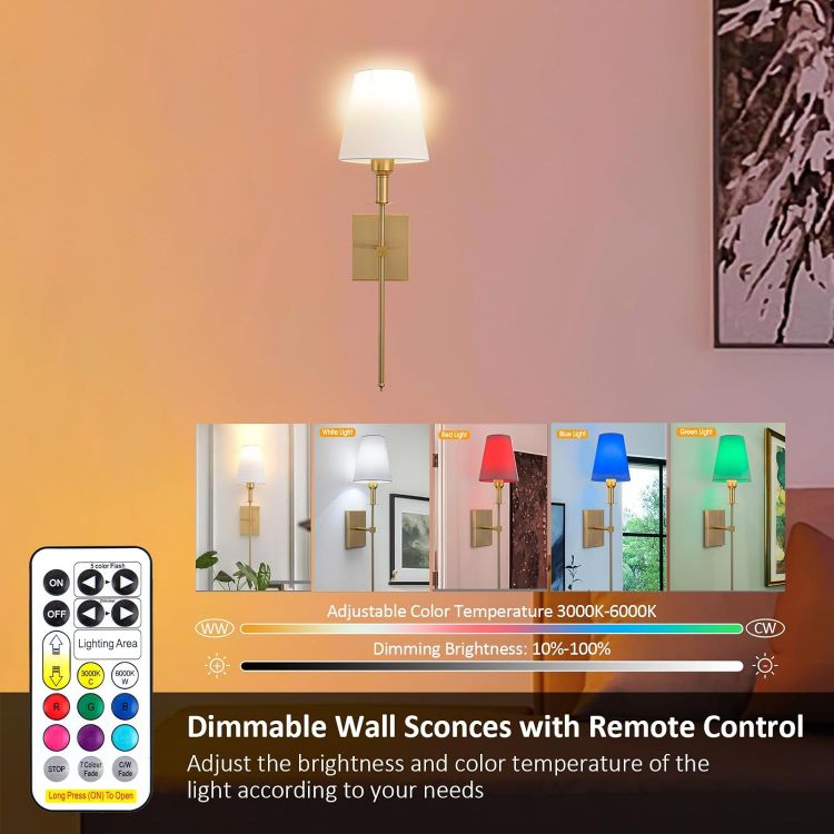 Picture of Set of 2 Gold Wall Lights – Rechargeable, Remote, 9 Colors, Cordless Lighting