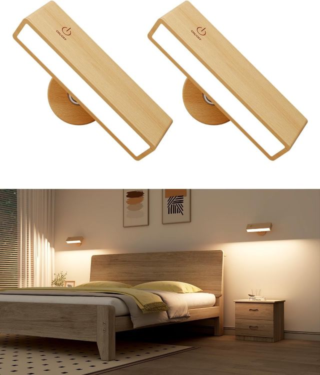 Picture of Magnetic Wall Lights  50 LED Dimmable Wall Mounted Lamp, 360° Rotation Battery Operated Wall Lights, Rechargeable Cordless Stick On Wall Light (Pack of 2)