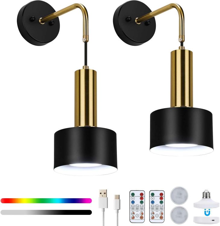 Picture of Rechargeable Wall Sconces, Battery Powered Dimmable Wall Light RGB 18 Colors, USB Wall Lamp With Remote Control 