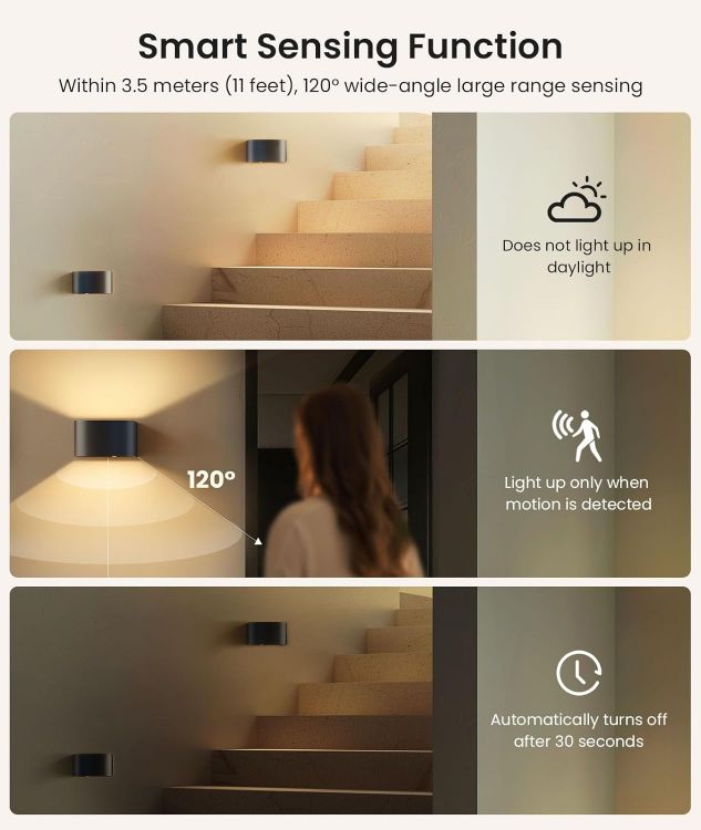 Picture of Wall Lights with Motion Sensor, Rechargeable Up and Down Indoor LED Wall Sconces, Remote Control Battery Operated Wall Lamps