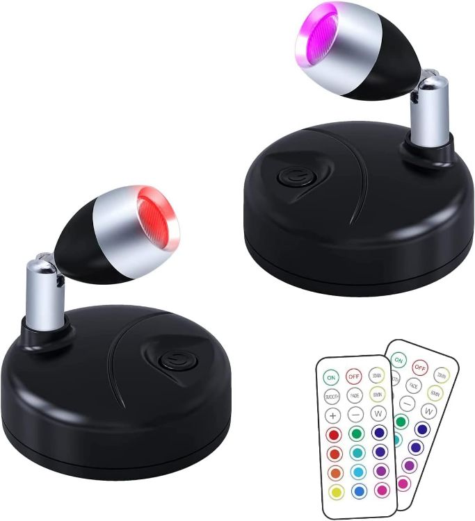 Picture of Wireless LED Spotlights, RGB Battery Operated Spot Lights, Indoor Art Lights Color Changing Mini Picture Light, Dimmer Puck Lights (Pack of 2)