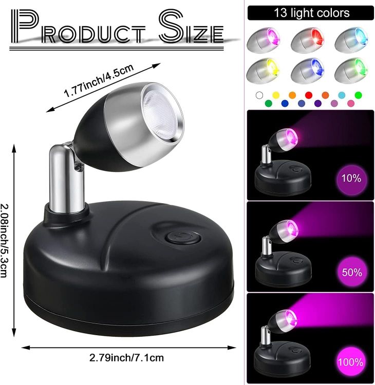 Picture of Wireless LED Spotlights, RGB Battery Operated Spot Lights, Indoor Art Lights Color Changing Mini Picture Light, Dimmer Puck Lights (Pack of 2)