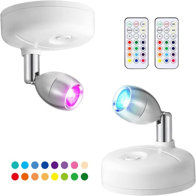 Picture of Wireless LED Spotlights, RGB Battery Operated Spot Lights, Indoor Art Lights Color Changing Mini Picture Light, Dimmer Puck Lights (Pack of 2)