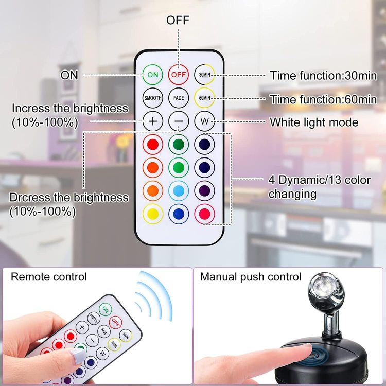 Picture of Wireless LED Spotlights, RGB Battery Operated Spot Lights, Indoor Art Lights Color Changing Mini Picture Light, Dimmer Puck Lights (Pack of 2)