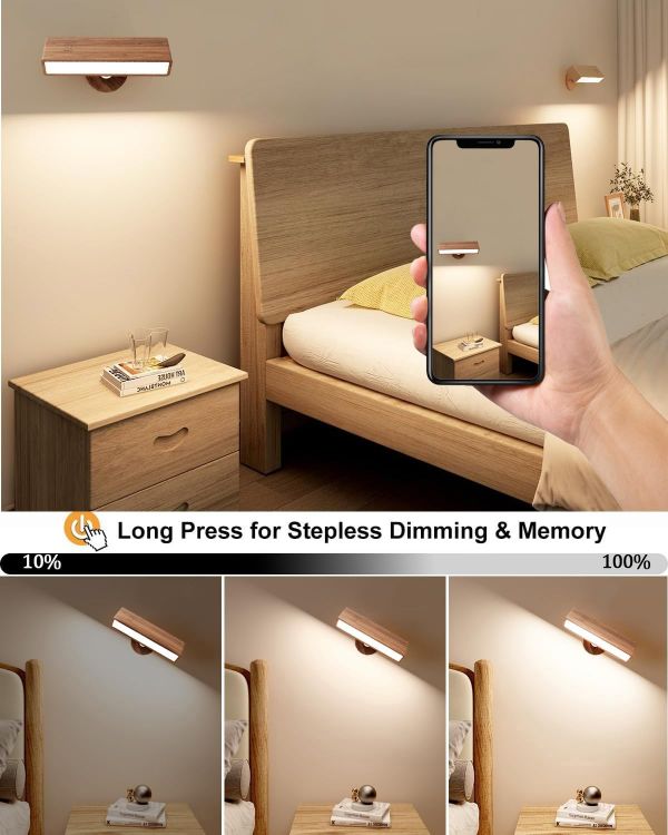 Picture of Portable Rechargeable Wall Light, Wireless Dimmable Indoor Wall Mounted Lamp, 360° Rotation, Dimmable Wireless Wall Sconce, Perfect for Any Room