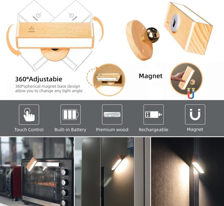 Picture of Portable Rechargeable Wall Light, Wireless Dimmable Indoor Wall Mounted Lamp, 360° Rotation, Dimmable Wireless Wall Sconce, Perfect for Any Room