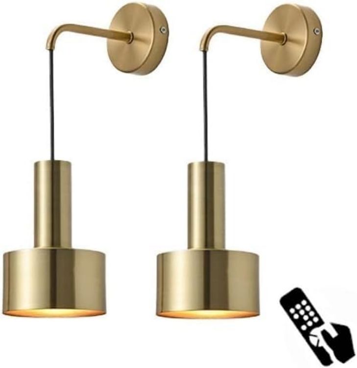 Picture of Battery Operated Wall Sconces, Modern No Wire Wall Lamp with Remote and led Light Bulb, High-quality Copper Lighting Fixture - Pack Of 2