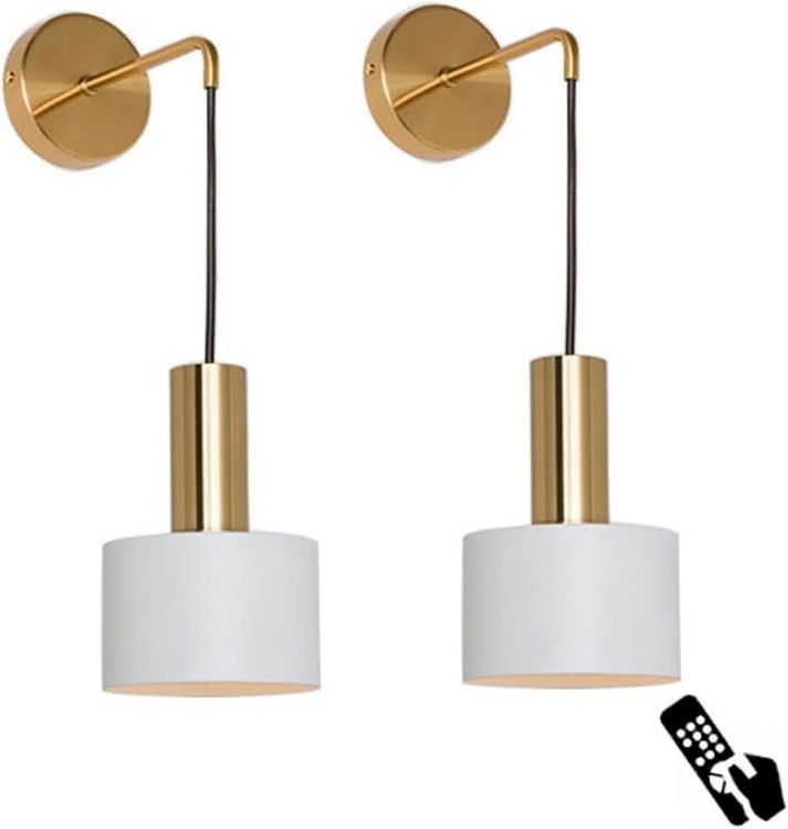 Picture of Battery Operated Wall Sconces, Modern No Wire Wall Lamp with Remote and led Light Bulb, High-quality Copper Lighting Fixture - Pack Of 2