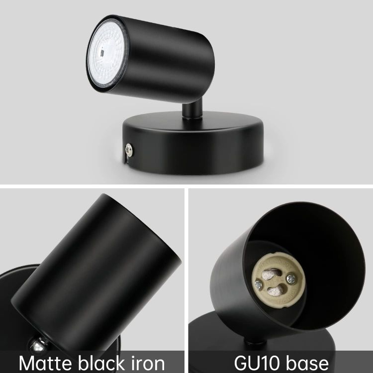 Picture of Adjustable Wall Spotlights – Matte Black Indoor Lights with GU10 Socket, LED 6W Compatible, Modern Ceiling & Wall Spotlights for Kitchen, Bedroom, Lounge & Dining Room (Pack of 2)