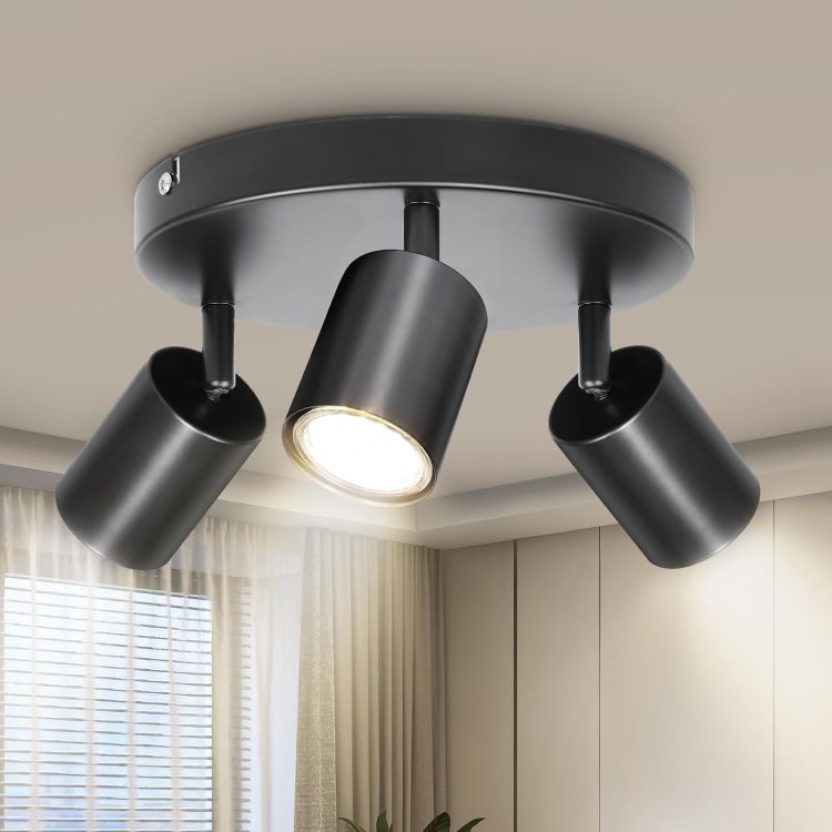 Picture of Adjustable Wall Spotlights – Matte Black Indoor Lights with GU10 Socket, LED 6W Compatible, Modern Ceiling & Wall Spotlights for Kitchen, Bedroom, Lounge & Dining Room (Pack of 2)