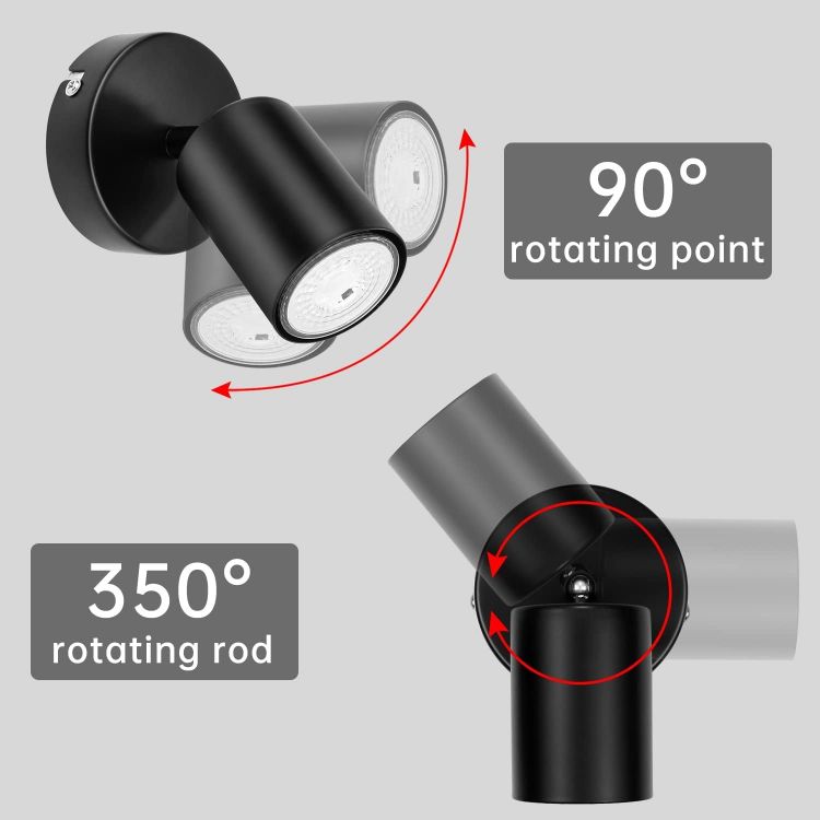 Picture of Adjustable Wall Spotlights – Matte Black Indoor Lights with GU10 Socket, LED 6W Compatible, Modern Ceiling & Wall Spotlights for Kitchen, Bedroom, Lounge & Dining Room (Pack of 2)