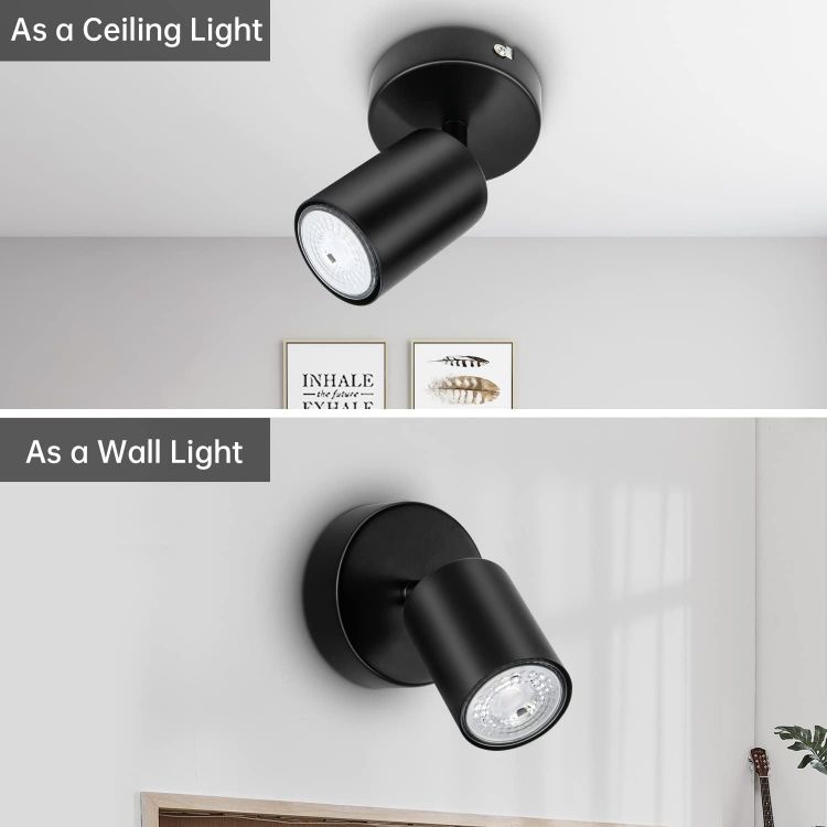 Picture of Adjustable Wall Spotlights – Matte Black Indoor Lights with GU10 Socket, LED 6W Compatible, Modern Ceiling & Wall Spotlights for Kitchen, Bedroom, Lounge & Dining Room (Pack of 2)