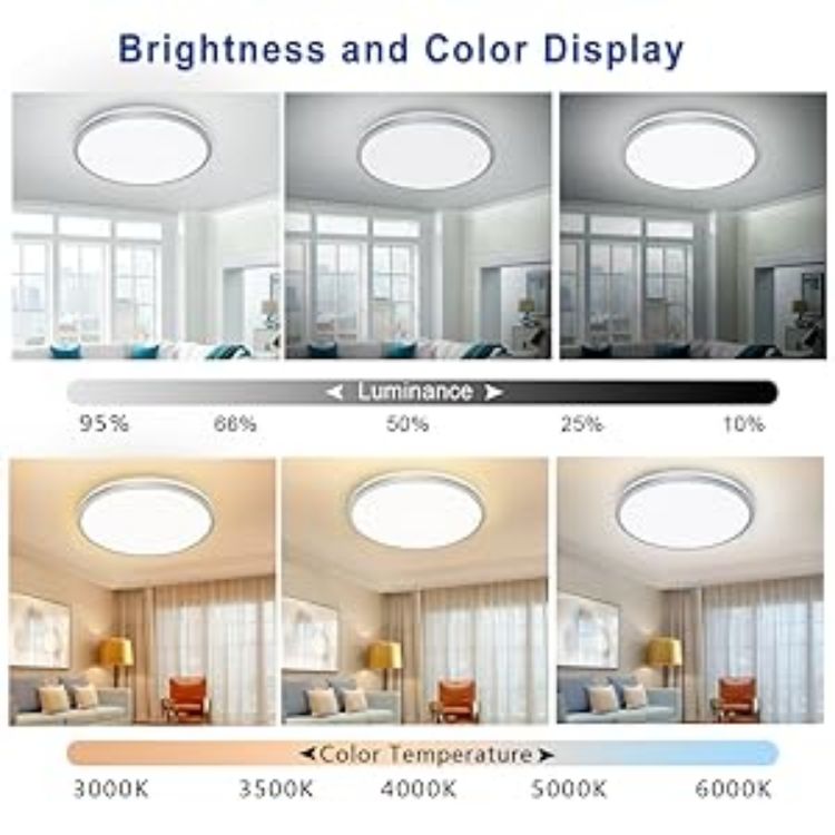 Picture of 28W 3200LM LED Ceiling Light, 30cm Bathroom Lights Ceiling 3000K/4500K/6000K, 3 Color Temperature Flush Ceiling Light