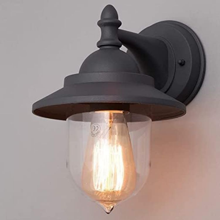 Picture of Vintage Black Lantern Outdoor Wall Light, IP44 Rated with Clear Diffuser & E27 Lampholder, Traditional Retro Design for Garden, Porch, Patio, Shed & Conservatory