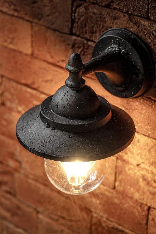 Picture of Vintage Black Lantern Outdoor Wall Light, IP44 Rated with Clear Diffuser & E27 Lampholder, Traditional Retro Design for Garden, Porch, Patio, Shed & Conservatory