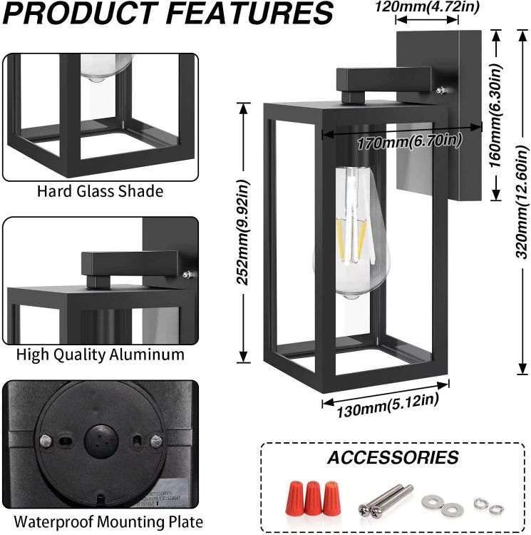 Picture of Waterproof Outdoor Wall Light – Mains Powered 100W E27 Black Sconce, Durable & Weather-Resistant for Garden, Patio, Porch, and Exterior Walls