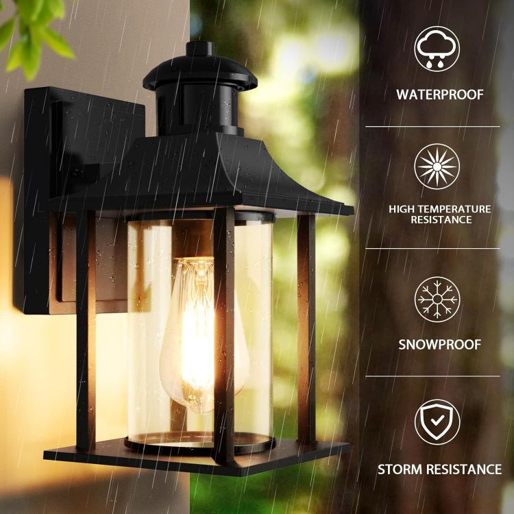 Picture of Outdoor Wall Light,Motion Sensor Light Outdoor with Bulb,Waterproof Aluminum Security Light Sensor Wall Lantern Black Anti-Rust Outside Wall Sconce