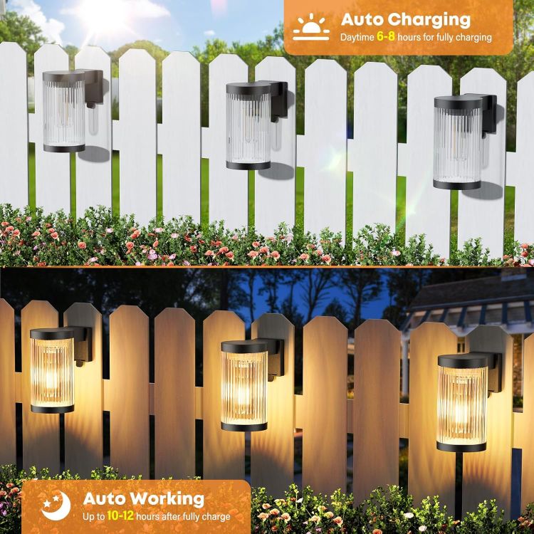 Picture of 2 Pack Solar-Powered Outdoor Lights – Waterproof Garden Lights Solar Powered for Patio Yard Fence Decoration Warm White