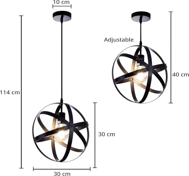 Picture of Stylish Black Industrial Ceiling Light – Retro Round Pendant Chandelier for Modern Living Rooms, Kitchens & More – E27 Bulb Fitting