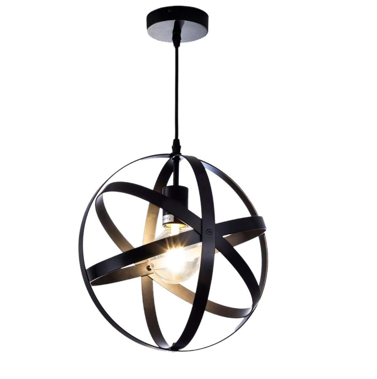 Picture of Stylish Black Industrial Ceiling Light – Retro Round Pendant Chandelier for Modern Living Rooms, Kitchens & More – E27 Bulb Fitting