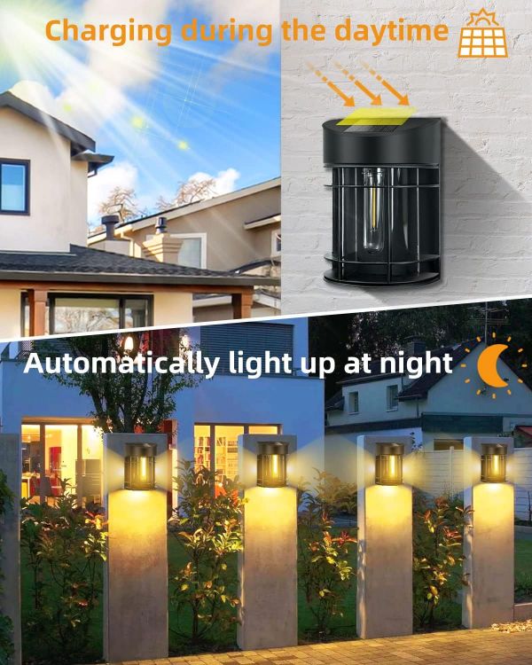 Picture of 2-Pack Solar Fence Lights – Stylish Retro LED Wall Lamps for Outdoor Ambiance! Waterproof & Solar-Powered for Gardens, Patios, Decks & More