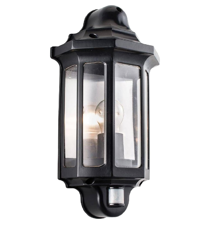 Picture of Outdoor Spaces with Sleek Black Security Lights – Half Lantern Wall Lamps, IP44 Weatherproof & 60W or LED E27 Compatible – Perfect for Gardens, Porches & Entrances