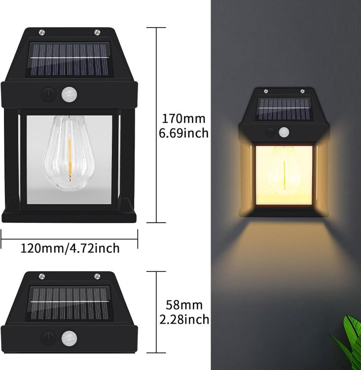 Picture of  2-Pack Solar Fence Lights – Outdoor Wall Lights Waterproof Retro LED Wall Lights for Gardens, Patios, Decks & Gates – Stylish Solar-Powered Decor