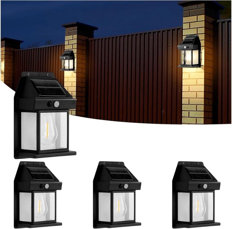 Picture of  2-Pack Solar Fence Lights – Outdoor Wall Lights Waterproof Retro LED Wall Lights for Gardens, Patios, Decks & Gates – Stylish Solar-Powered Decor