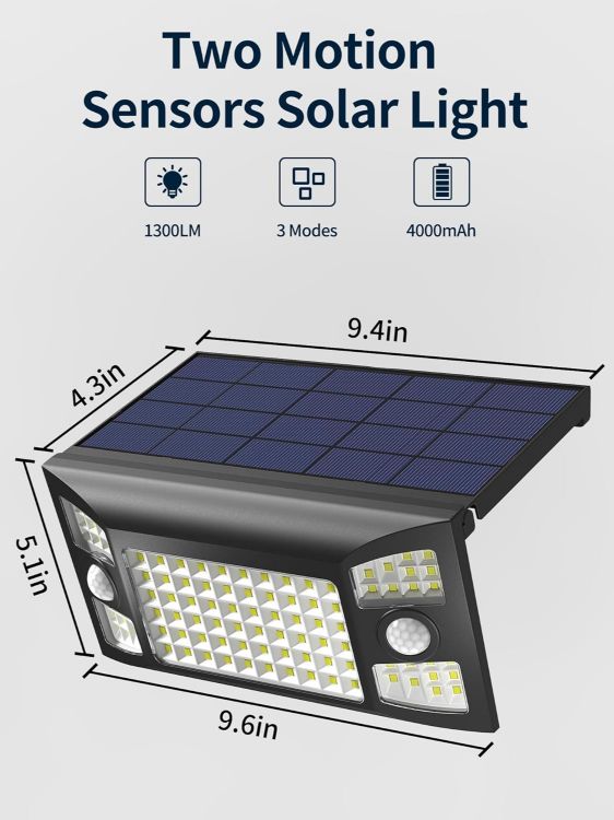 Picture of Solar Security Lights Outdoor 1300LM – Motion Sensor, 270° Wide Angle & IP65 Waterproof – Perfect for Gardens, Garages, Pathways & More