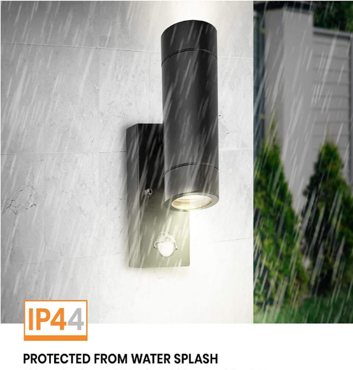 Picture of Black Outdoor Security Lights – PIR Motion Sensor & GU10 LED Up Down Wall Lamps for Bright & Safe Outdoor Spaces