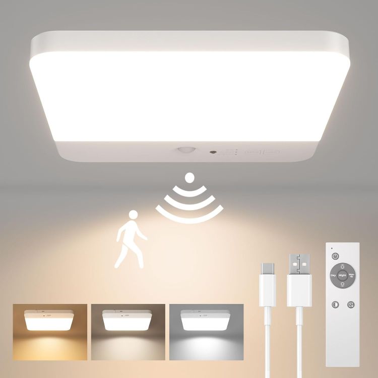 Picture of Rechargeable LED Motion Sensor Ceiling Light – Cordless, Magnetic Mount & Remote-Controlled for Bathrooms, Porches & More