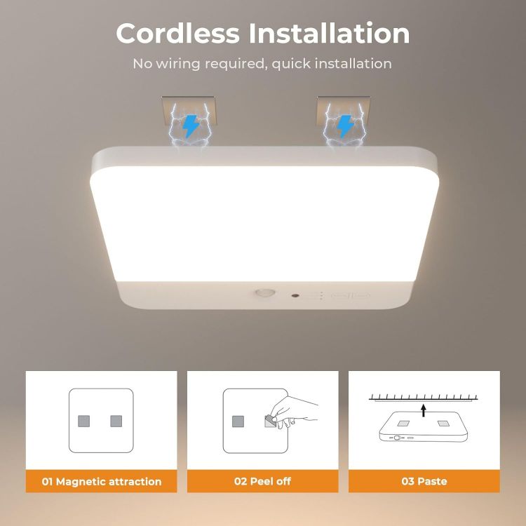 Picture of Rechargeable LED Motion Sensor Ceiling Light – Cordless, Magnetic Mount & Remote-Controlled for Bathrooms, Porches & More