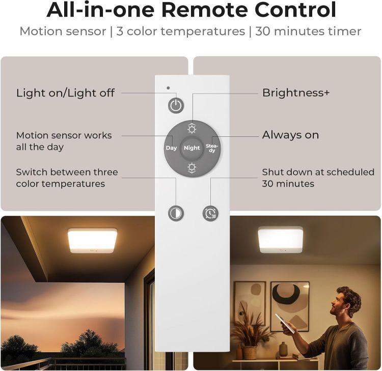 Picture of Rechargeable LED Motion Sensor Ceiling Light – Cordless, Magnetic Mount & Remote-Controlled for Bathrooms, Porches & More