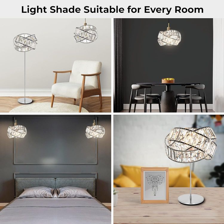 Picture of Modern Chrome Light Shade with Clear Acrylic Crystals – Elegant 19cm x 29cm Interwoven Rings Design, Perfect for Ceiling Lights in Bedrooms, Living Rooms, Kitchens & Hallways