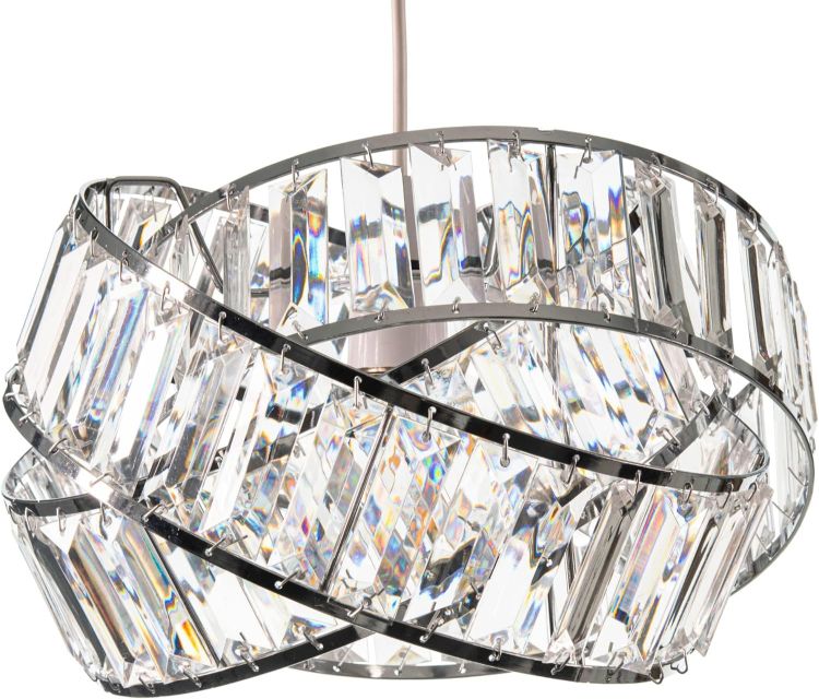 Picture of Modern Chrome Light Shade with Clear Acrylic Crystals – Elegant 19cm x 29cm Interwoven Rings Design, Perfect for Ceiling Lights in Bedrooms, Living Rooms, Kitchens & Hallways