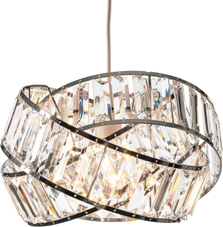 Picture of Modern Chrome Light Shade with Clear Acrylic Crystals – Elegant 19cm x 29cm Interwoven Rings Design, Perfect for Ceiling Lights in Bedrooms, Living Rooms, Kitchens & Hallways