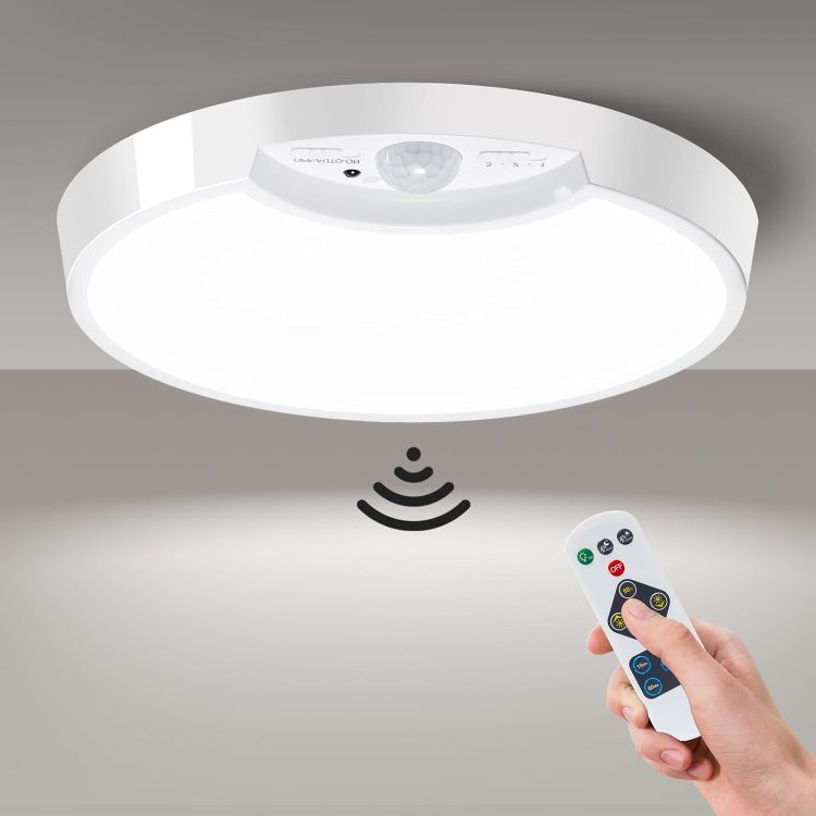 Picture of Rechargeable Motion Sensor Ceiling Light – 7.5 Inch 400LM Wireless Light with Remote, Perfect for Bathrooms, Garages, Sheds, Hallways & Outdoor Use