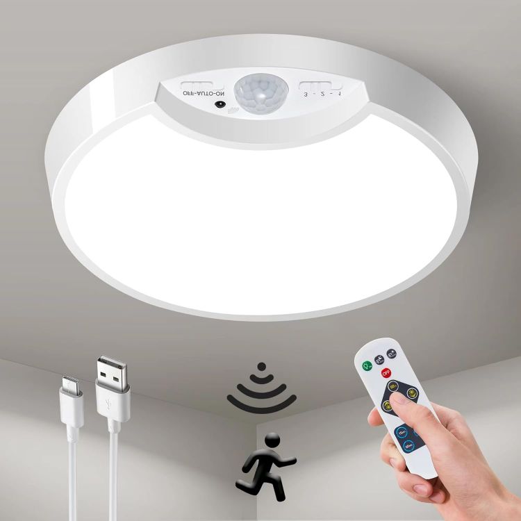 Picture of Rechargeable Motion Sensor Ceiling Light – 7.5 Inch 400LM Wireless Light with Remote, Perfect for Bathrooms, Garages, Sheds, Hallways & Outdoor Use