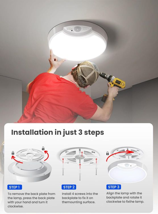 Picture of Rechargeable Motion Sensor Ceiling Light – 7.5 Inch 400LM Wireless Light with Remote, Perfect for Bathrooms, Garages, Sheds, Hallways & Outdoor Use