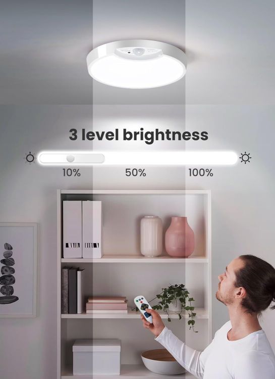 Picture of Rechargeable Motion Sensor Ceiling Light – 7.5 Inch 400LM Wireless Light with Remote, Perfect for Bathrooms, Garages, Sheds, Hallways & Outdoor Use