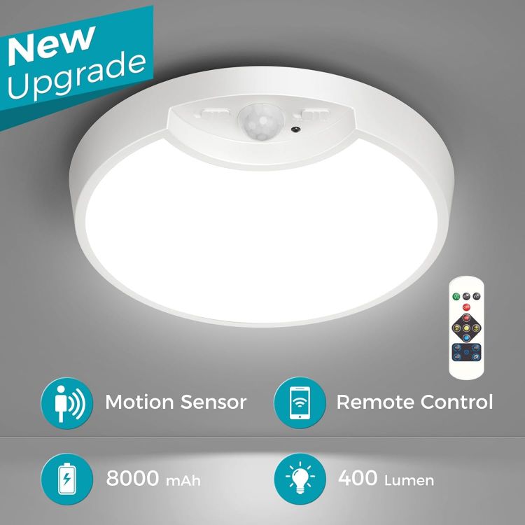 Picture of Rechargeable Motion Sensor Light – 7.5 Inch, 400LM, 8000mAh Battery-Powered Ceiling Light for Sheds, Lofts, Garages, Hallways, and Bathrooms