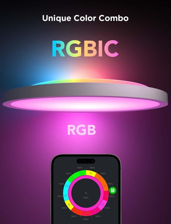 Picture of RGBIC LED Ceiling Light – 30cm Smart Flush Mount Fixture, 2400LM, 16 Million Colors, Perfect for Bedrooms, Living Rooms, and Kitchens