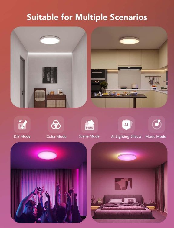 Picture of RGBIC LED Ceiling Light – 30cm Smart Flush Mount Fixture, 2400LM, 16 Million Colors, Perfect for Bedrooms, Living Rooms, and Kitchens