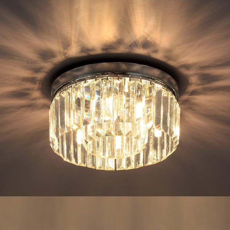 Picture of Modern Crystal Chandelier Ceiling Light – 3-Light Black Semi-Flush Fixture for Living Rooms, Hallways, Bedrooms, and More