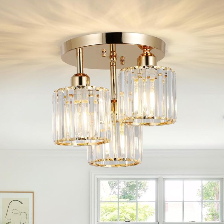 Picture of Modern Crystal Chandelier Ceiling Light – 3-Light Black Semi-Flush Fixture for Living Rooms, Hallways, Bedrooms, and More