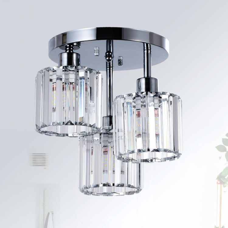 Picture of Modern Crystal Chandelier Ceiling Light – 3-Light Black Semi-Flush Fixture for Living Rooms, Hallways, Bedrooms, and More