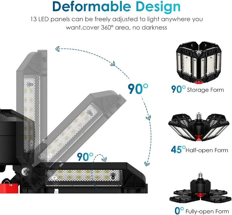 Picture of  200W LED Garage Light – 20,000LM, 6500K, 12 Adjustable Panels, Perfect for Garages, Basements, Workshops, and More