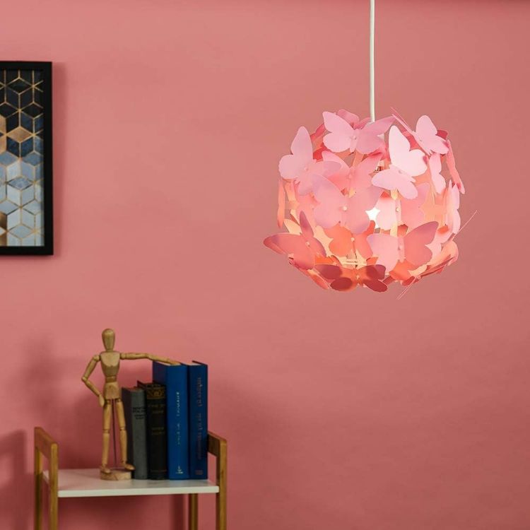 Picture of Modern Bright Pink Butterflies Ceiling Chandelier Lamp Shade Pendant Lights, Perfect for Stylish Home Lighting